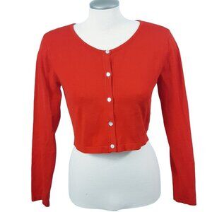Womens Cropped Knit Cardigan Red US 10 Button Front Smashed Lemon Amsterdam